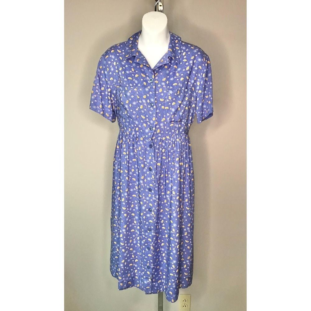 Vintage Erika Studio 90's Floral Midi Dress Tie Waist Sz L Cottagecore Prairie